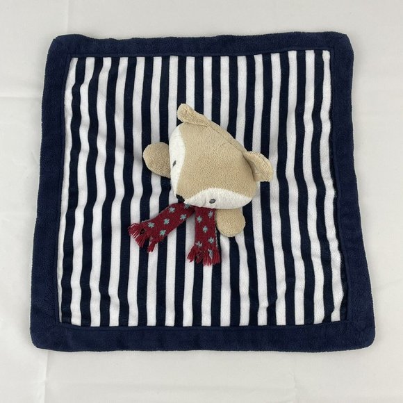 Levtex Baby Navy Blue Striped Fox Plush Lovey 14" Security Blanket Red Scarf HTF - Picture 3 of 6